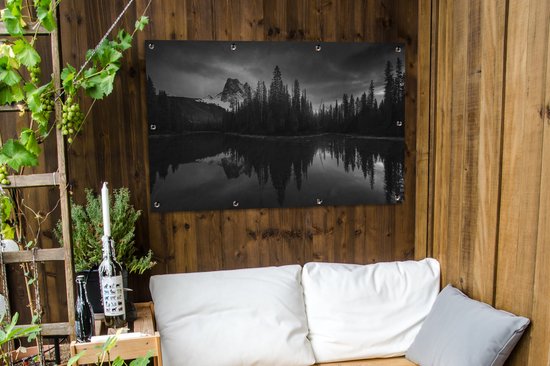 Affiche jardin - Toile jardin - Posters de jardin extérieur - Arbres le long des montagnes - couché noir et blanc - 120x80 cm - Jardin