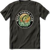 Fishing Club - Vissen T-Shirt | Beige | Grappig Verjaardag Vis Hobby Cadeau Shirt | Dames - Heren - Unisex | Tshirt Hengelsport Kleding Kado - Donker Grijs - M