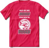 Als Ze Me Missen Dan Ben Ik Vissen T-Shirt | Grijs | Grappig Verjaardag Vis Hobby Cadeau Shirt | Dames - Heren - Unisex | Tshirt Hengelsport Kleding Kado - Roze - XL