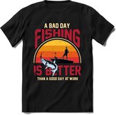 A Bad Day Fishing - Vissen T-Shirt | Grappig Verjaardag Vis Hobby Cadeau Shirt | Dames - Heren - Unisex | Tshirt Hengelsport Kleding Kado - Zwart - M