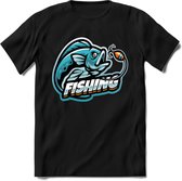 Fishing - Vissen T-Shirt | Grappig Verjaardag Vis Hobby Cadeau Shirt | Dames - Heren - Unisex | Tshirt Hengelsport Kleding Kado - Zwart - XXL