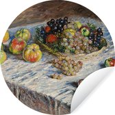 WallCircle - Muurstickers - Behangcirkel - Still life with apples and grapes - Schilderij van Claude Monet - 100x100 cm - Muurcirkel - Zelfklevend - Ronde Behangsticker XXL