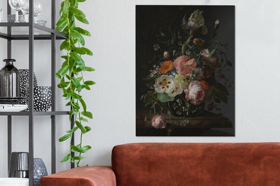 Tableau sur toile Nature morte avec des fleurs sur une table en marbre, Rachel Ruysch, 1716 - 60x80 cm - Décoration murale