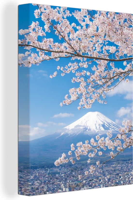 Canvas Schilderij Sakura takken bij mount Fuji in Japan - 30x40 cm - Wanddecoratie