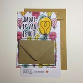 Geldkaart met mini Envelopje -> Liefde Valentijnsdag – No: 01 (Omdat van je hou-Lampjes-hartje) - LeuksteKaartjes.nl by xMar