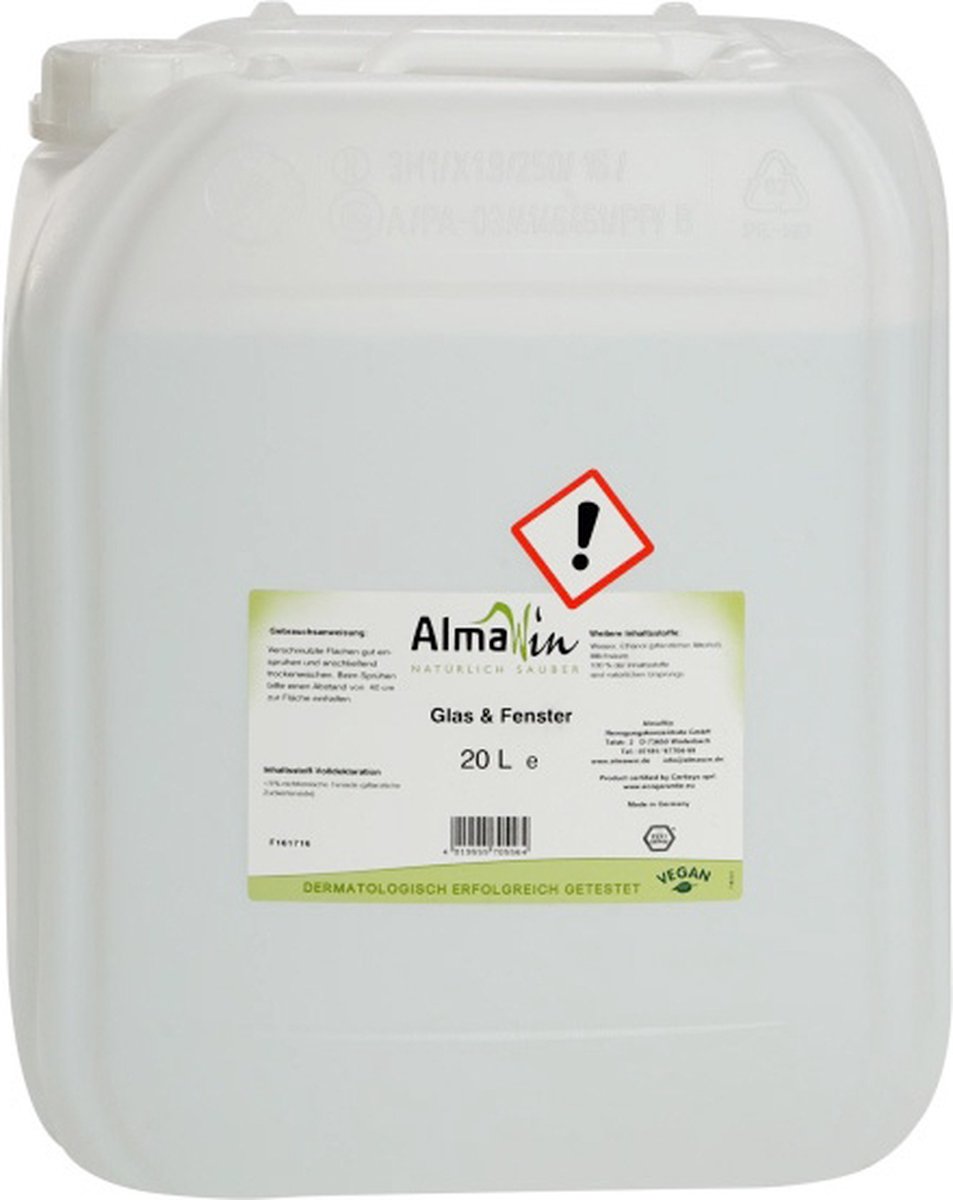 AlmaWin Raam & Glas reiniger – Vegan – Dermatologisch getest – Reiniging van spiegels, glazen, schermen – Ook geschikt voor ruitenwissersysteem – 100% Duurzaam – 20L