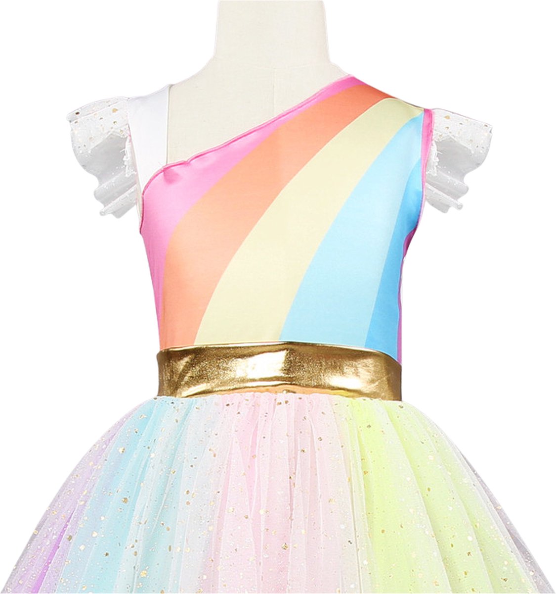 Joya Kids® Regenboog Eenhoorn Verkleed Jurk Set | Unicorn Jurk kostuum | Prinsessen jurk verkleedjurk + Haarband | (M) | Cadeau meisje — afbeelding 11
