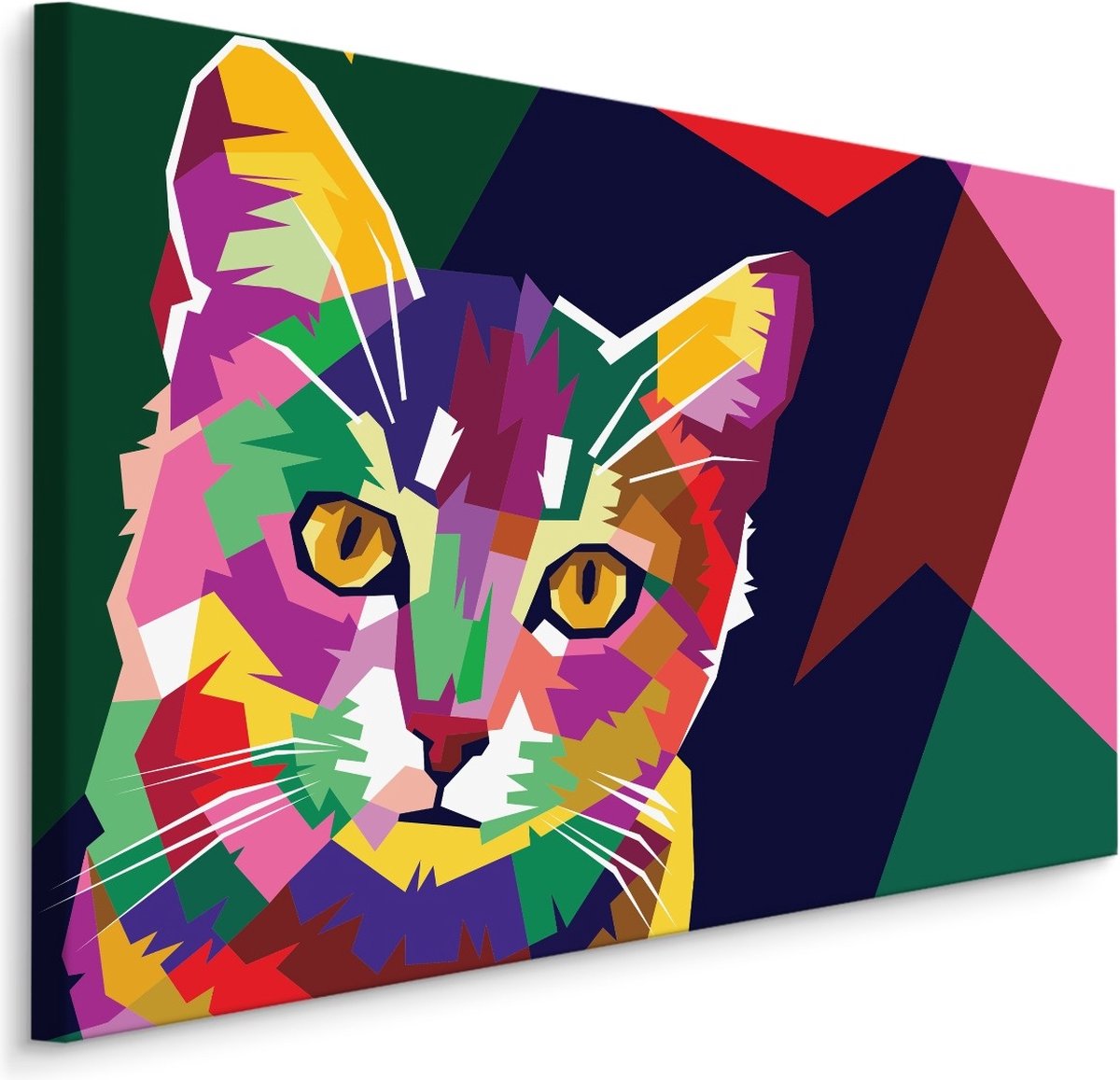 karo-art Schilderij - Kleurrijke Kat, Multikleur, Premium Print op Canvas