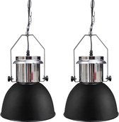 Moderne metalen hanglamp - zwart - set van twee