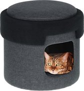 Relaxdays kattenmand poef - 2-in-1 kattenhuis en hocker - 36 x 40 cm - katten en kleine honden - grijs