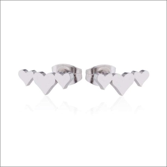 Aramat jewels ® - Oorbellen 3 hartjes zweerknopjes zilverkleurig chirurgisch staal 11mm