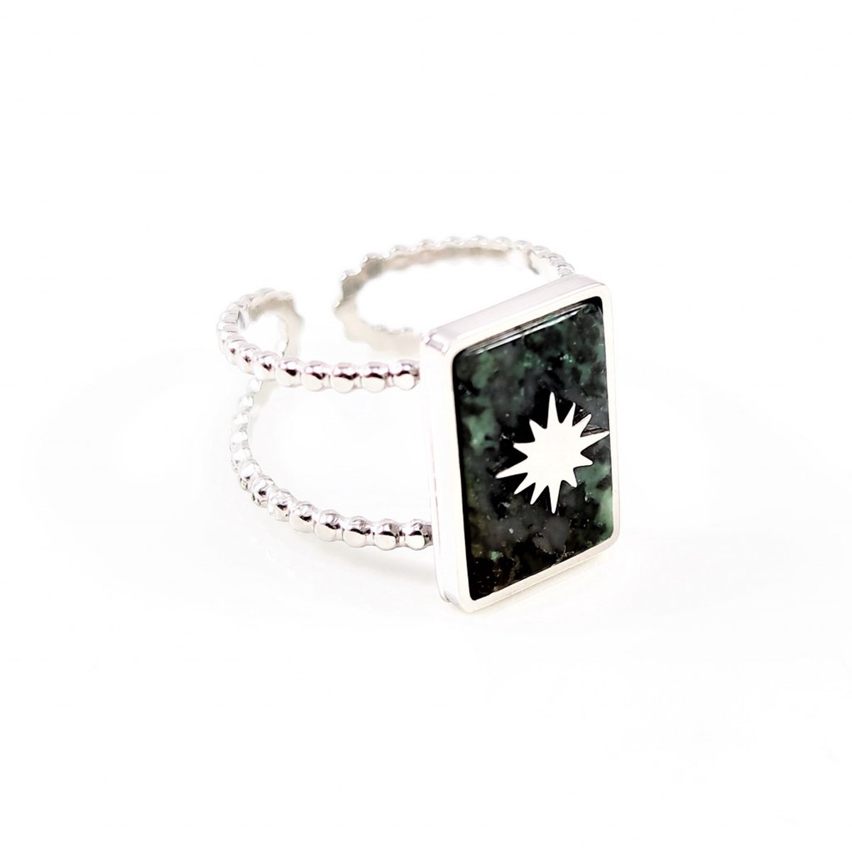 Dottilove Groene Natuursteen Stalen Dames Ring + Cadeauzakje