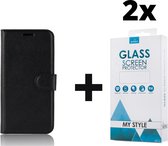 Kunstleer Bookcase Hoesje Met Pasjeshouder Huawei P30 Pro Zwart - 2x Gratis Screen Protector - Telefoonhoesje - Smartphonehoesje