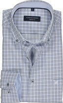 CASA MODA comfort fit overhemd - wit met lichtblauw en bruin geruit structuur (contrast) - Strijkvrij - Boordmaat: 47