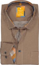 Redmond modern fit overhemd - poplin - camel met zwart en wit dessin (contrast) - Strijkvriendelijk - Boordmaat: 37/38