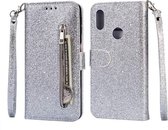 LuxeBass Hoesje geschikt voor Samsung Galaxy M11 Glitter Bookcase met rits - hoesje - portemonneehoesje - Zilver - telefoonhoes - gsm hoes - telefoonhoesjes