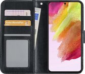 Hoes Geschikt voor Samsung S21 FE Hoesje Book Case Hoes Flip Cover Wallet Bookcase - Zwart