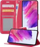 Samsung S21 FE Hoesje Book Case Hoes - Samsung Galaxy S21 FE Case Hoesje Wallet Cover - Samsung Galaxy S21 FE Hoesje - Donker Roze