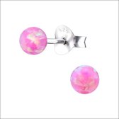Aramat jewels ® - Ronde kinder oorbellen roze opaal 925 zilver 4mm