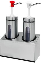 Dubbele 30ml Sausdispenser Met Kijkvenster En Witte En Rode Drukknopbediening, Gastro-Inox 503.119