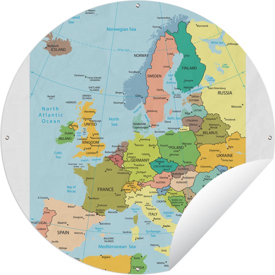 Tuincirkel Kaart - Europa - Politiek - 120x120 cm - Ronde Tuinposter - Buiten XXL / Groot formaat!