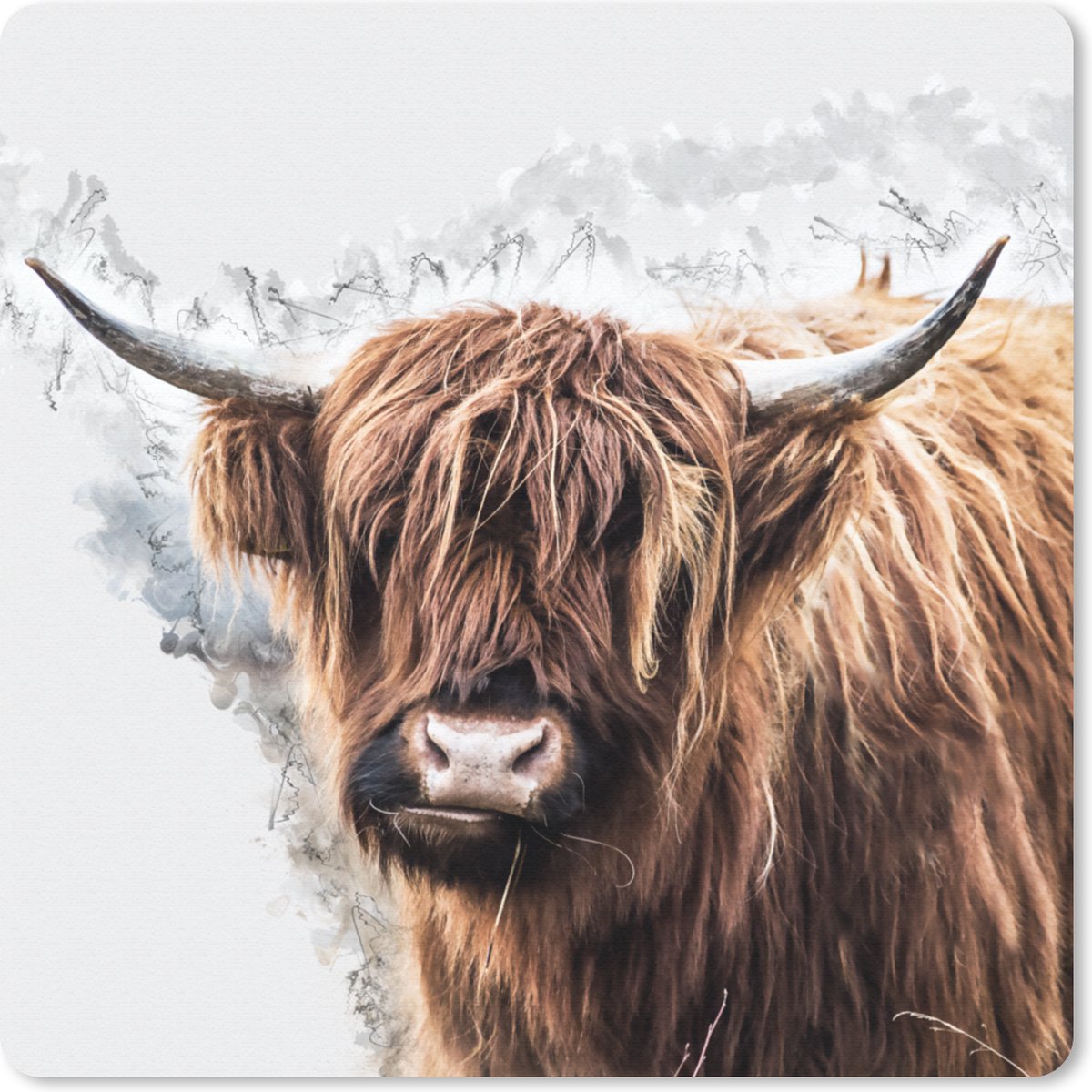 Muismat 20x20 cm - Mousepad Schotse Hooglander - Schotse Koe - Muismatten
