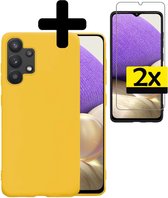 Samsung A32 4G Hoesje Geel Met 2x Screenprotector - Samsung Galaxy A32 4G Case - Siliconen Samsung A32 4G Hoes Met 2x Screenprotector - Geel