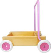 Van Bueren Houten Duwwagen met Leren Lopen Stand Naturel