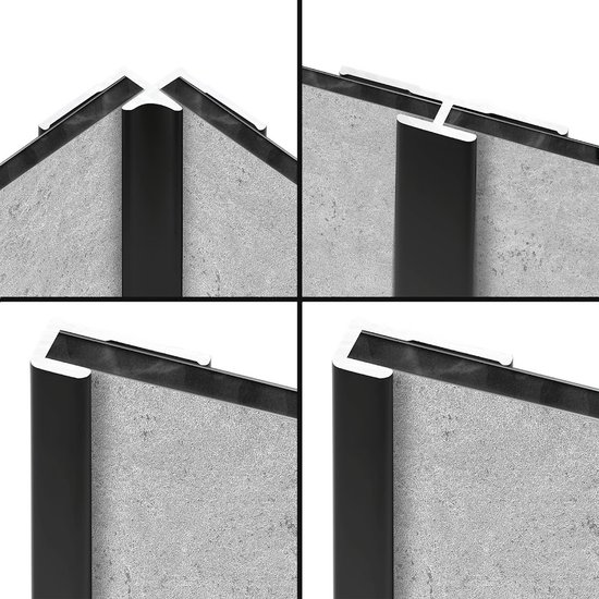 Schulte achterwand - zwart - 2 eindprofielen - binnenhoek en 1 koppelprofiel - lengte 210cm - voor inkorten