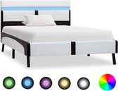 Decoways - Bedframe met LED kunstleer wit en zwart 90x200 cm