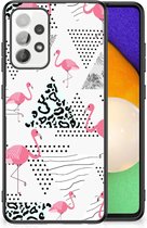 GSM Hoesje Geschikt voor Samsung Galaxy A52 | A52s (5G/4G) Leuk TPU Back Cover met Zwarte rand Flamingo Triangle