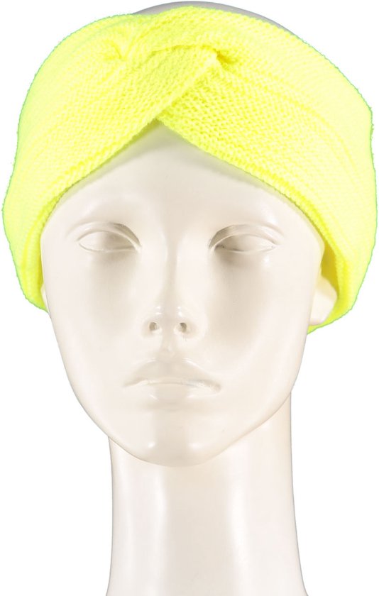 Apollo - Gebreide Hoofdband - gekleurde hoofdband - fluor geel - one size - Carnaval - Carnaval accessoires - Hoofdband