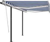 Decoways - Luifel automatisch met LED en windsensor 3,5x2,5 m blauw en wit