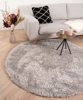 Rond hoogpolig vloerkleed velours Posh - lichtzilver 120 cm rond