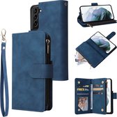 Luxe Telefoonhoesje voor Samsung Galaxy S22 | Hoogwaardig Leren Bookcase | Lederen Wallet Case | Luxe Uitstraling | Pasjeshouder 6 pasjes | Portemonnee | Rits | Blauw
