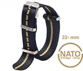 22mm Nato Strap ZWART GOUD - Vintage James Bond - Nato Strap collectie - Mannen - Horlogeband - 22 mm bandbreedte