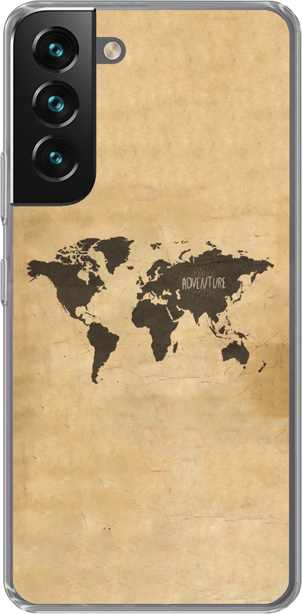 Telefoonhoesje Geschikt voor Samsung Galaxy S22 Plus hoesje - Wereldkaart - Bruin - Quote - Siliconen Telefoonhoesje Telefoonhoesje