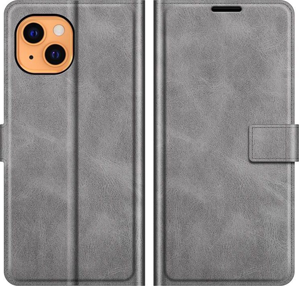 Mobigear Telefoonhoesje geschikt voor Apple iPhone 13 Hoesje | Mobigear Wallet Bookcase Portemonnee | Pasjeshouder voor 3 Pasjes | Telefoonhoesje voor Pinpas / OV Kaart / Rijbewijs - Grijs