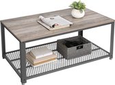 Furnibella - Salontafel, Salontafel Met Grote Legplank, Bijzettafel, Stabiel, Met Metalen Frame, Eenvoudig Te Monteren, Industrieel Design, Houtlook, Grijs-Grijs