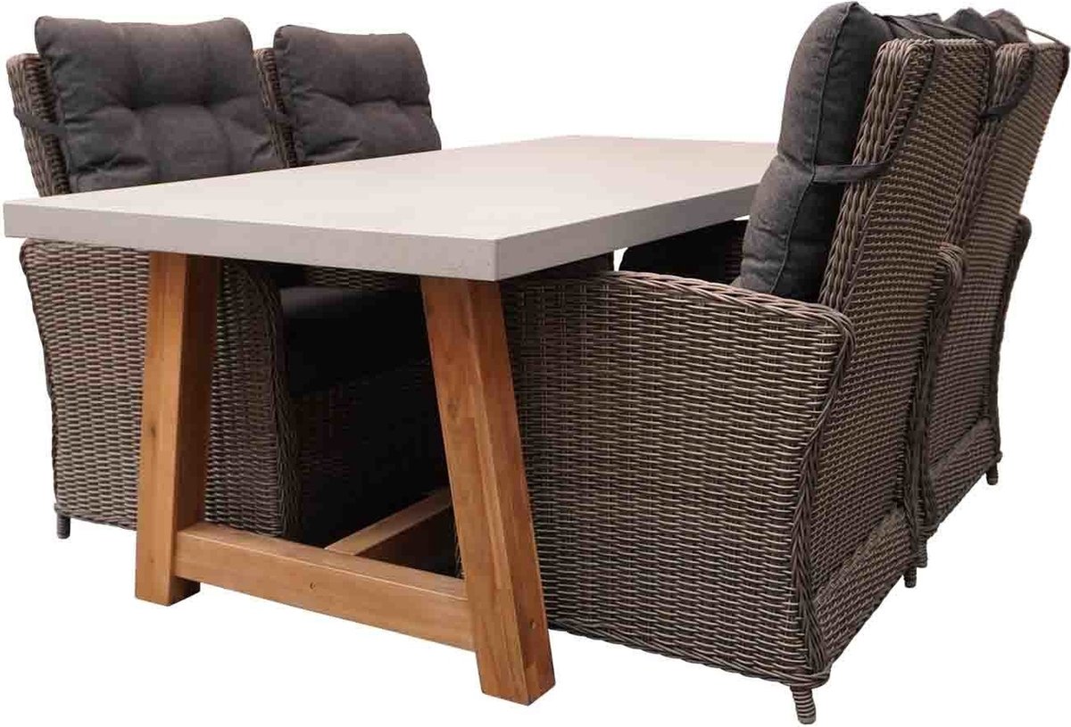 Denza Furniture Veltis/Nola betonlook & wicker dining tuinset 5-delig | 200cm | 4 personen