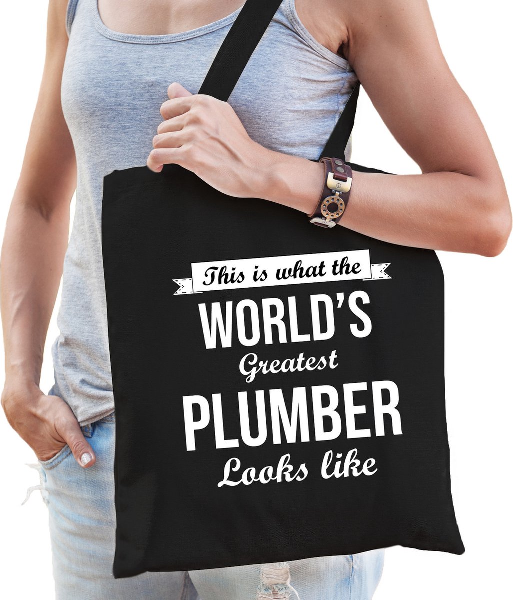 Worlds greatest plumber cadeau tas zwart voor volwassenen - Cadeau tas verjaardag loodgieter