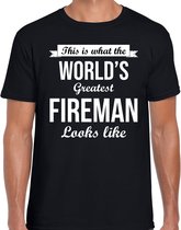 Worlds greatest fireman cadeau t-shirt zwart voor heren - Cadeau verjaardag t-shirt brandweerman S
