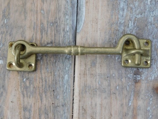 Crochet de cabine - crochet comme fermeture de crochet, laiton antique, 12 cm