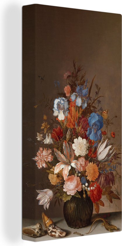 Canvas schilderij 80x160 cm - Wanddecoratie Stilleven met bloemen - Kunst - Oude meesters - Muurdecoratie woonkamer - Slaapkamer decoratie - Kamer accessoires - Schilderijen