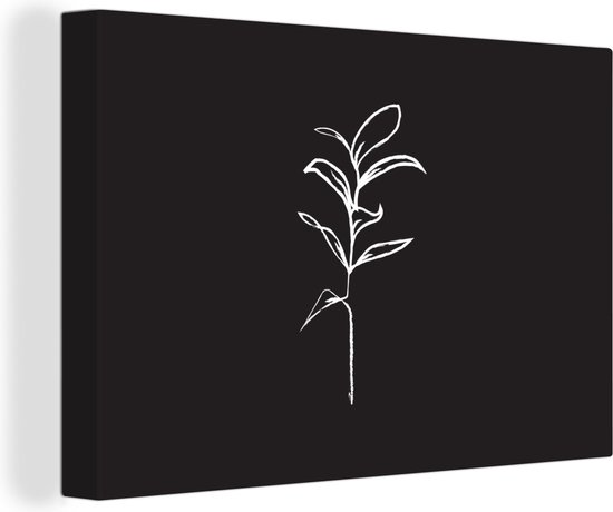 Canvas Schilderij Planten - Line art - Zwart - 120x80 cm - Wanddecoratie