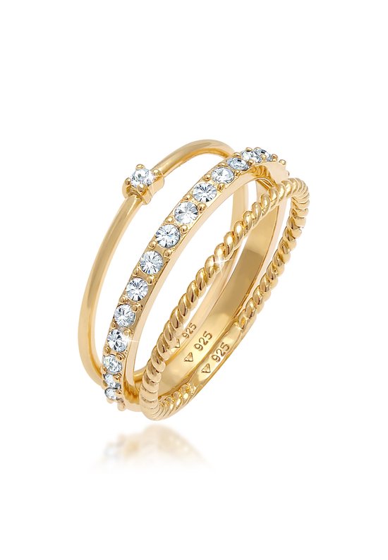 Elli Dames Ring Dames Stapel Elegante Feestelijke Gelaagde Look met Kristallen in 925 Sterling Zilver - Elli