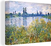 Canvas Schilderij Bloemen op de oever van de Seine, nabij Vetheuil - Schilderij van Claude Monet - 80x60 cm - Wanddecoratie