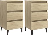 Decoways - Nachtkastjes 2 stuks met metalen poten 40x35x69 cm sonoma eiken