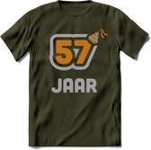 57 Jaar Feest T-Shirt | Goud - Zilver | Grappig Verjaardag Cadeau Shirt | Dames - Heren - Unisex | Tshirt Kleding Kado | - Leger Groen - S