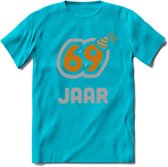 69 Jaar Feest T-Shirt | Goud - Zilver | Grappig Verjaardag Cadeau Shirt | Dames - Heren - Unisex | Tshirt Kleding Kado | - Blauw - S